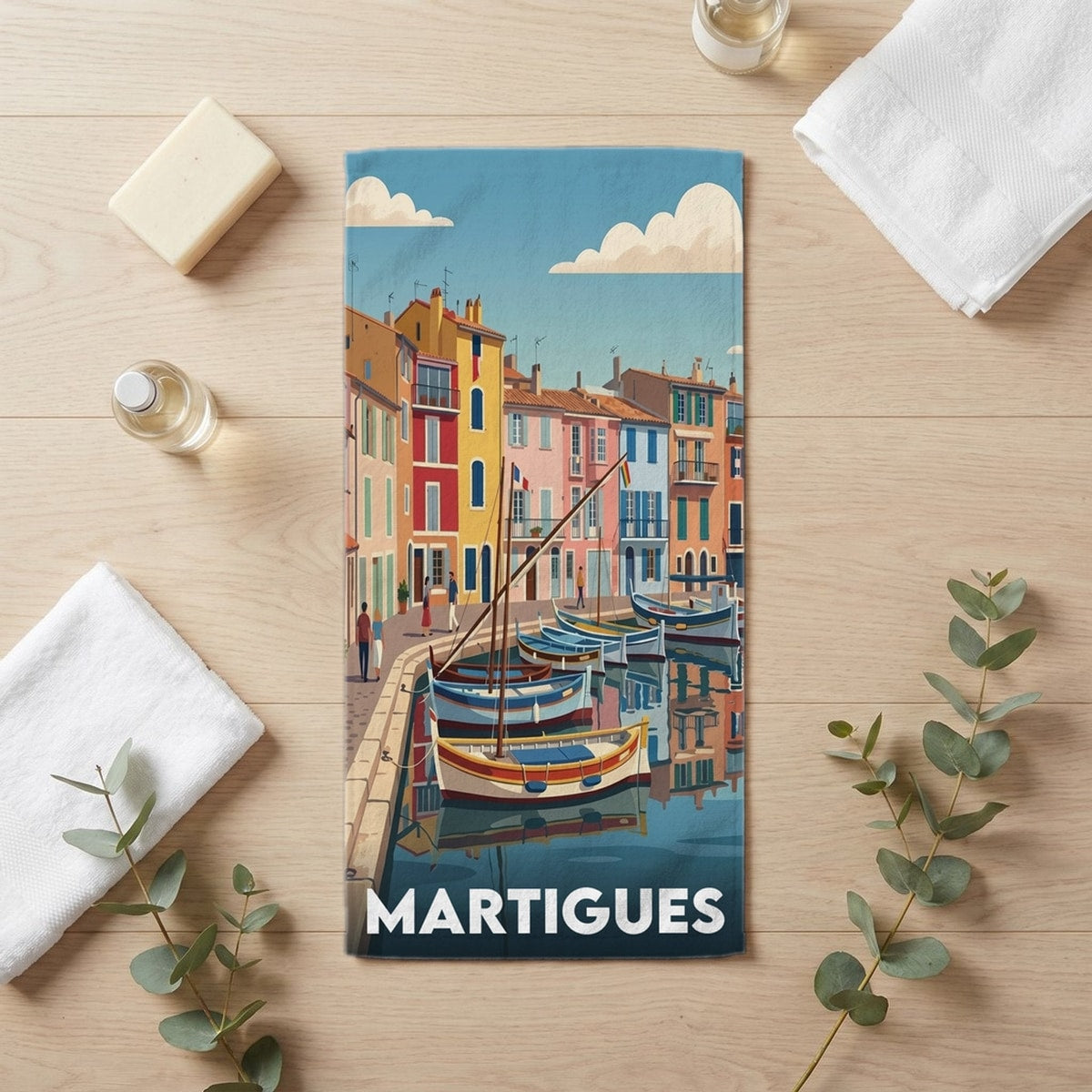 Serviette de bain 30 cm x 60 cm souvenir de Martigues