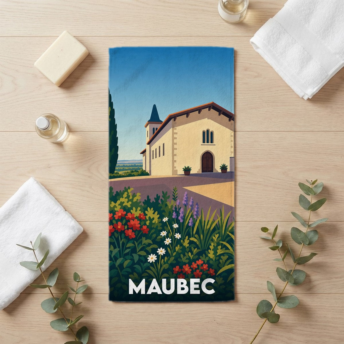 Serviette de bain 30 cm x 60 cm souvenir de Maubec
