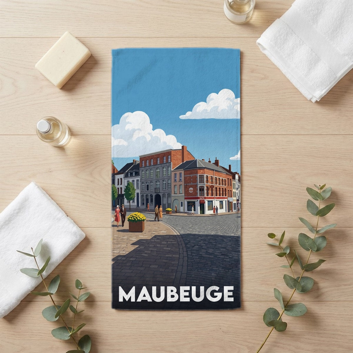 Serviette de bain 30 cm x 60 cm souvenir de Maubeuge