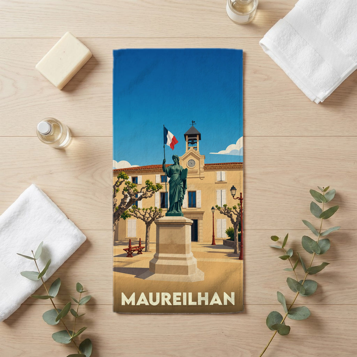Serviette de bain 30 cm x 60 cm souvenir de Maureilhan