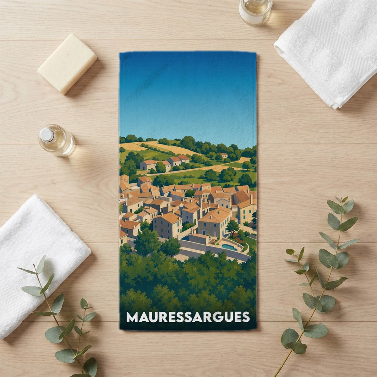 Serviette de bain 30 cm x 60 cm souvenir de Mauressargues