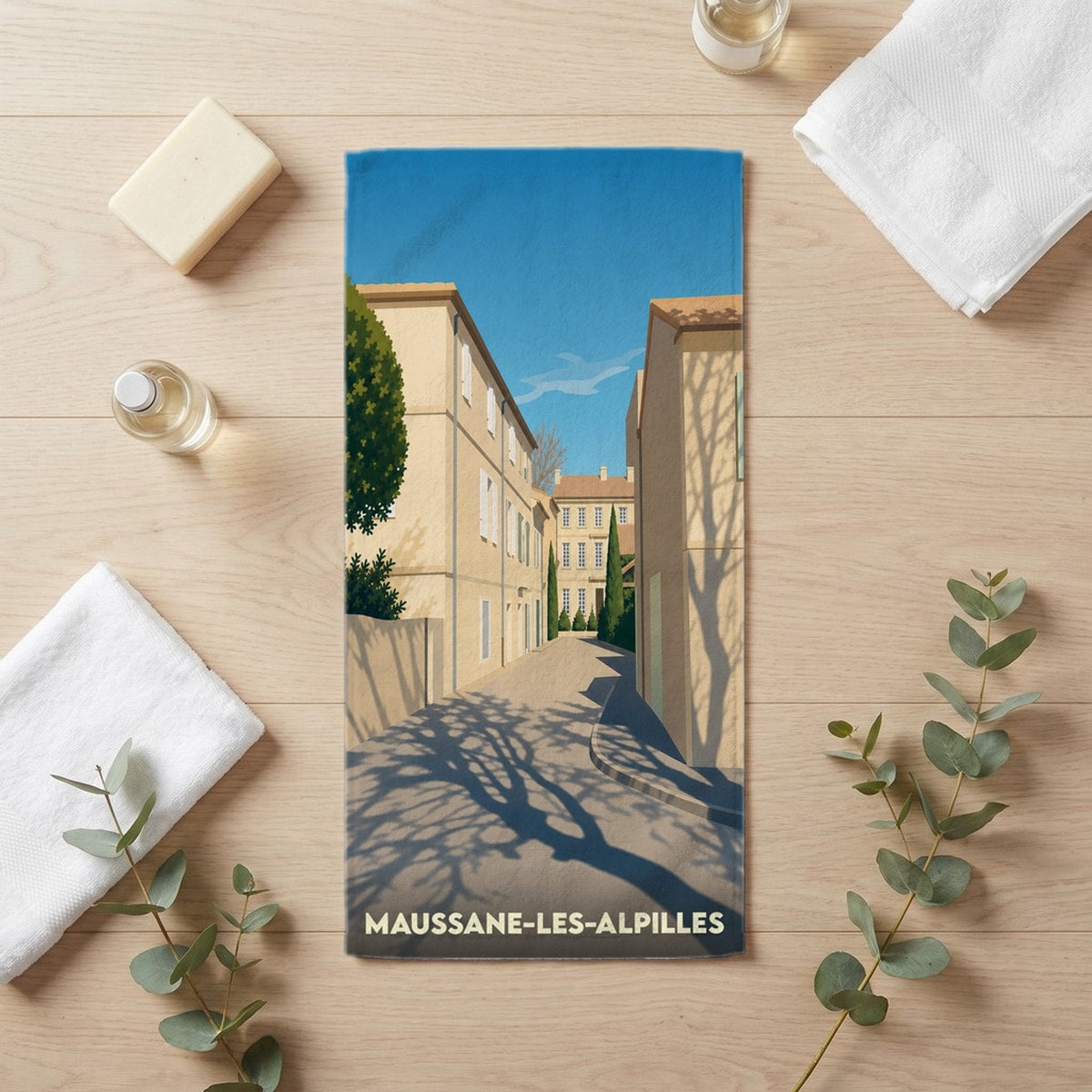 Serviette de bain 30 cm x 60 cm souvenir de Maussane-les-Alpilles
