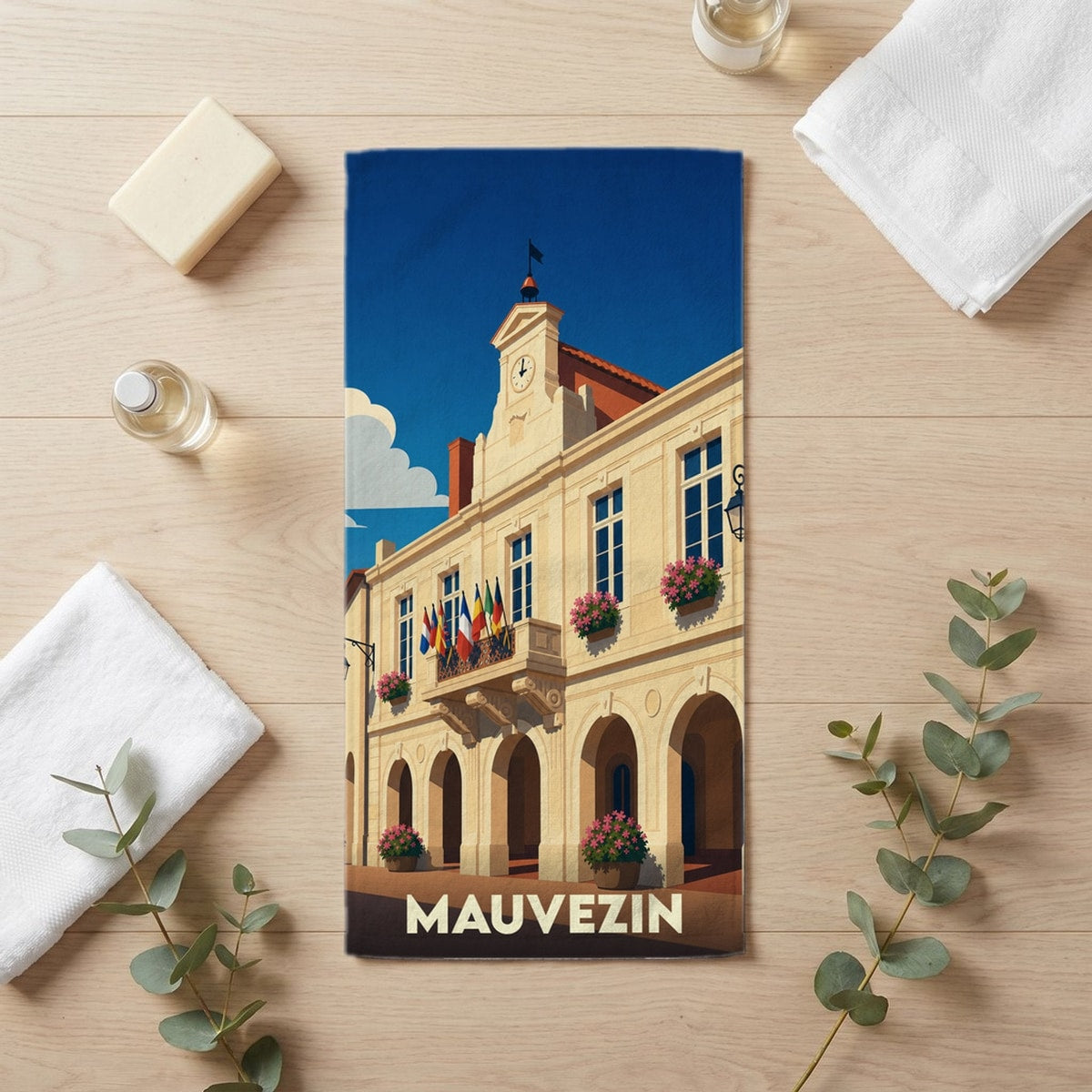 Serviette de bain 30 cm x 60 cm souvenir de Mauvezin