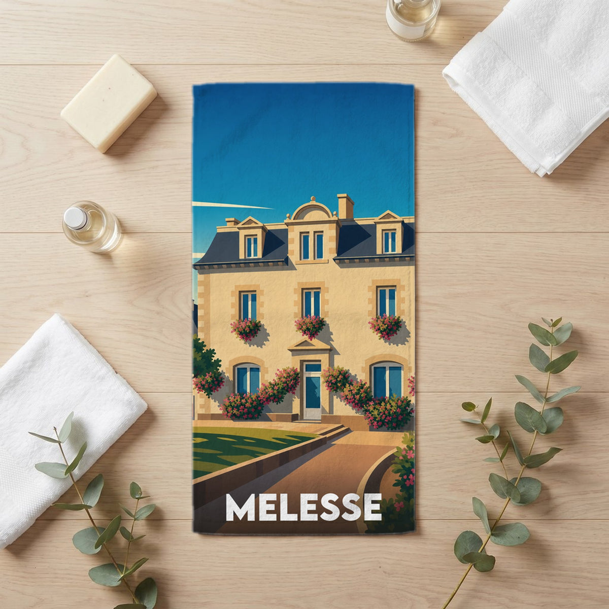 Serviette de bain 30 cm x 60 cm souvenir de Melesse