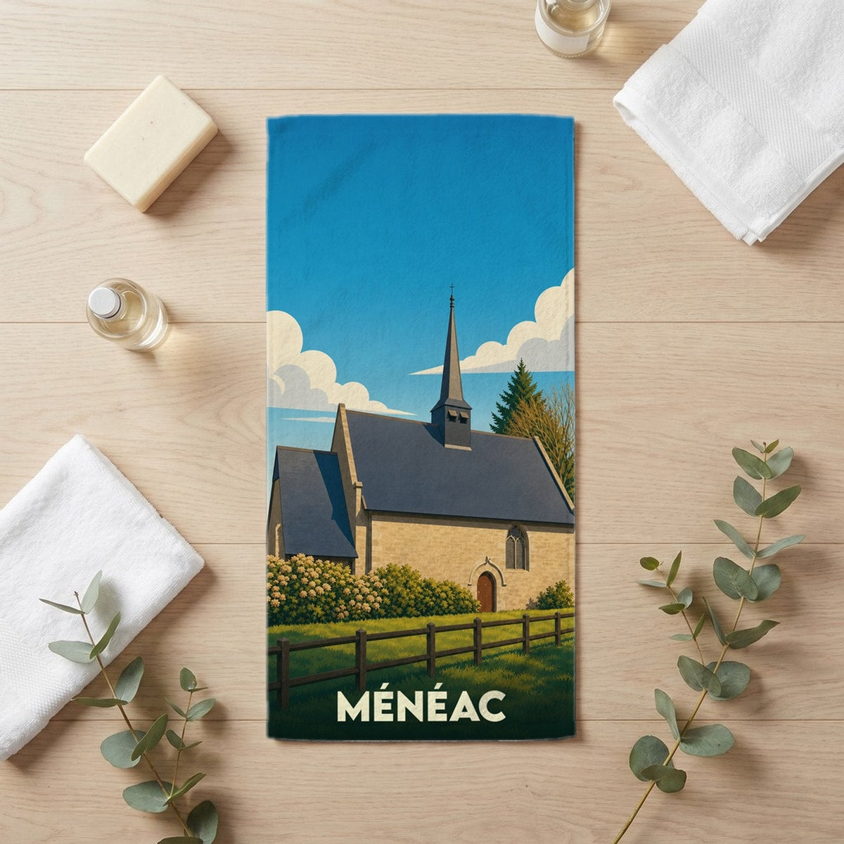 Serviette de bain 30 cm x 60 cm souvenir de Ménéac