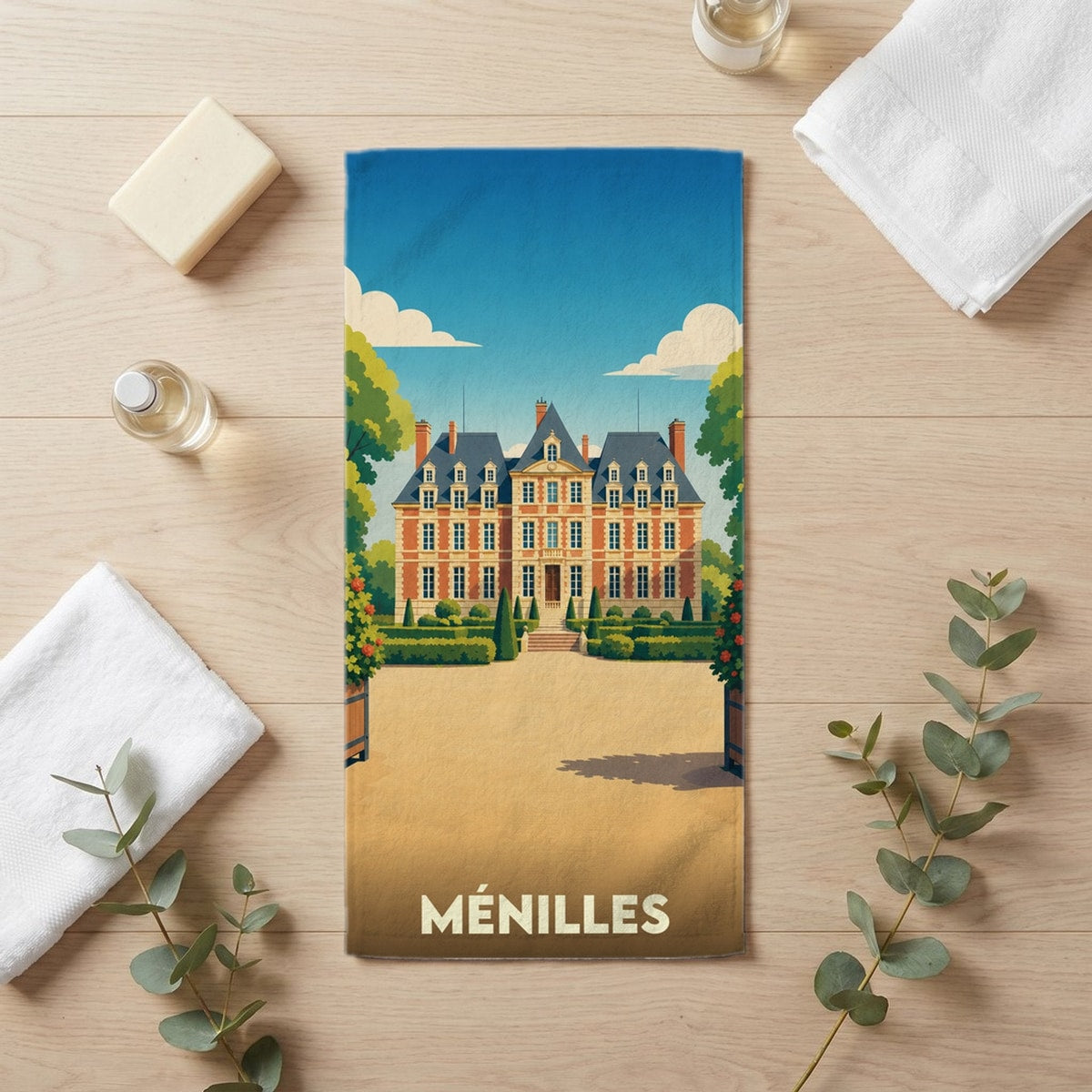 Serviette de bain 30 cm x 60 cm souvenir de Ménilles