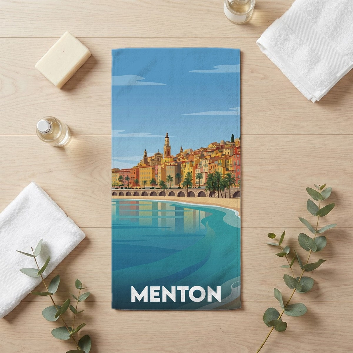 Serviette de bain 30 cm x 60 cm souvenir de Menton