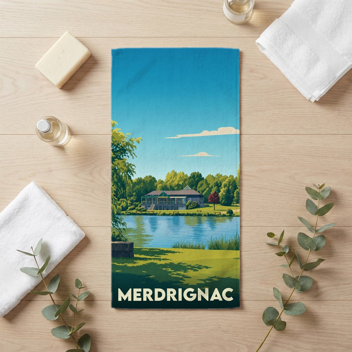 Serviette de bain 30 cm x 60 cm souvenir de Merdrignac