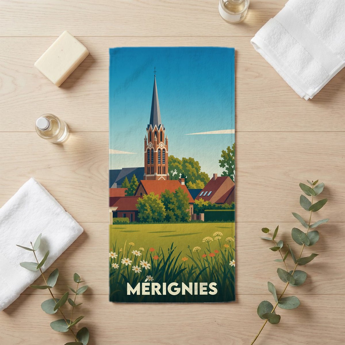 Serviette de bain 30 cm x 60 cm souvenir de Mérignies