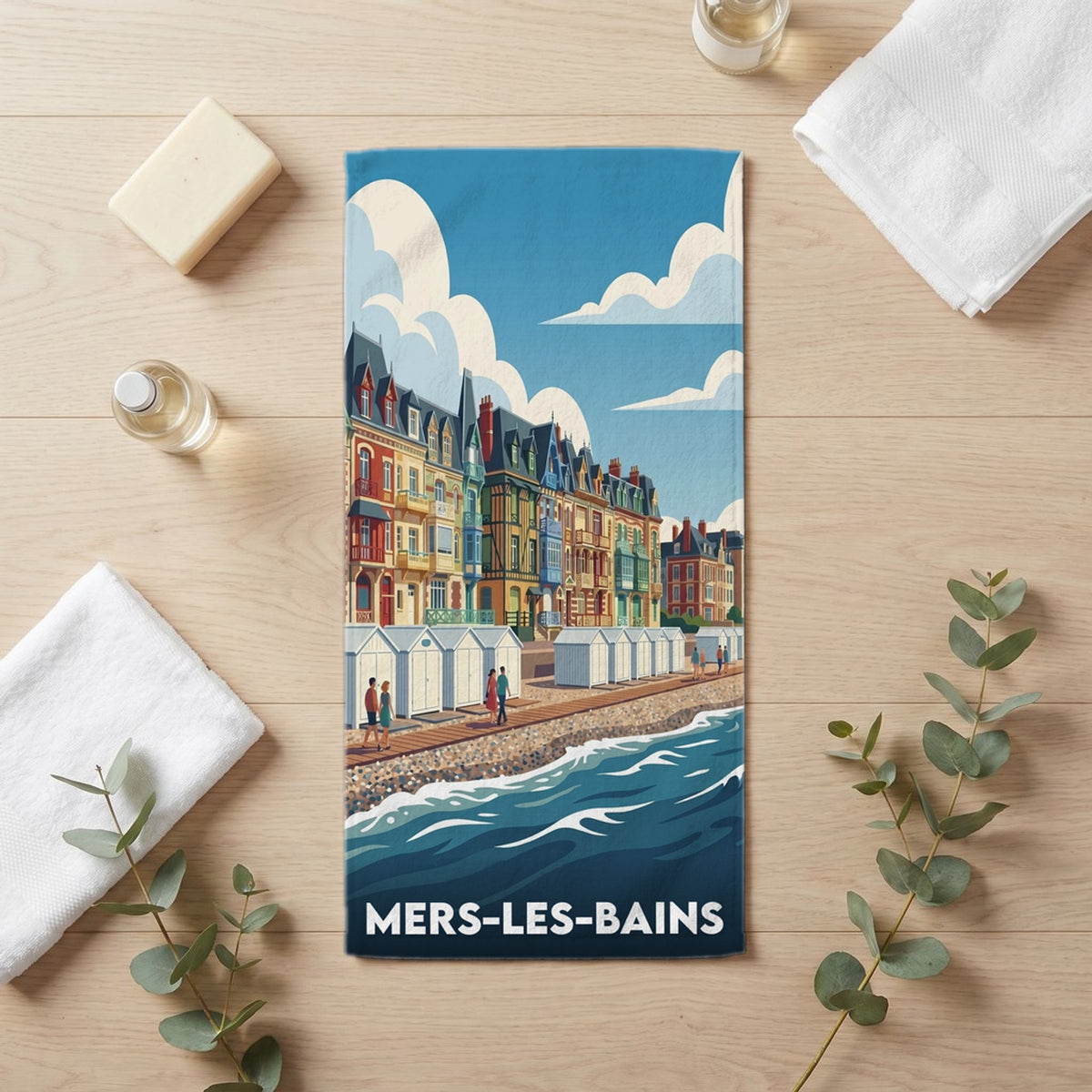 Serviette de bain 30 cm x 60 cm souvenir de Mers-les-Bains