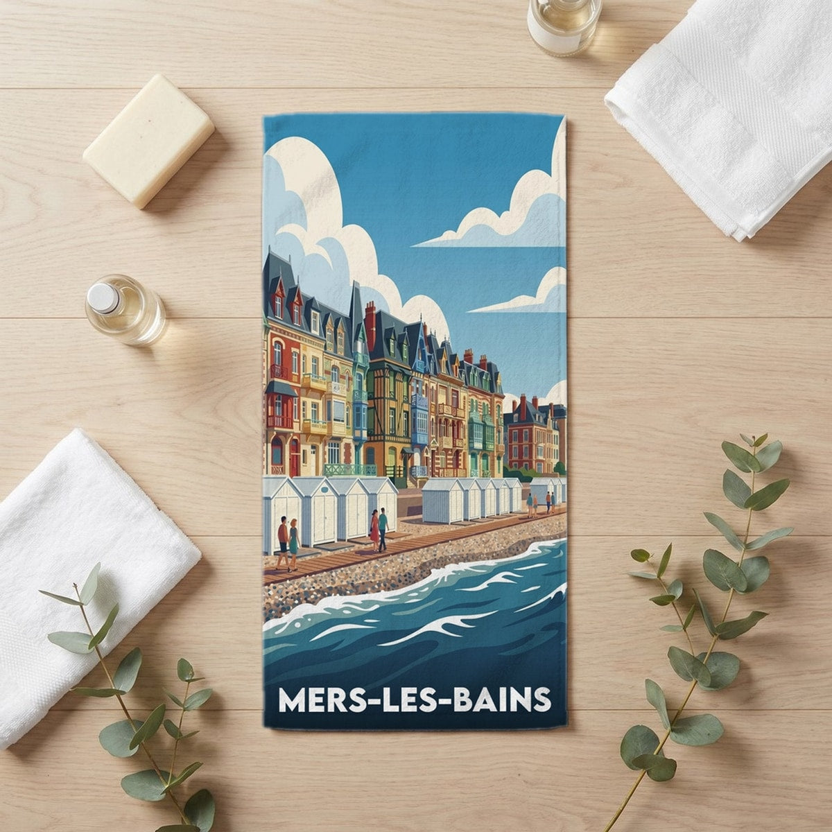 Serviette de bain 30 cm x 60 cm souvenir de Mers-les-Bains