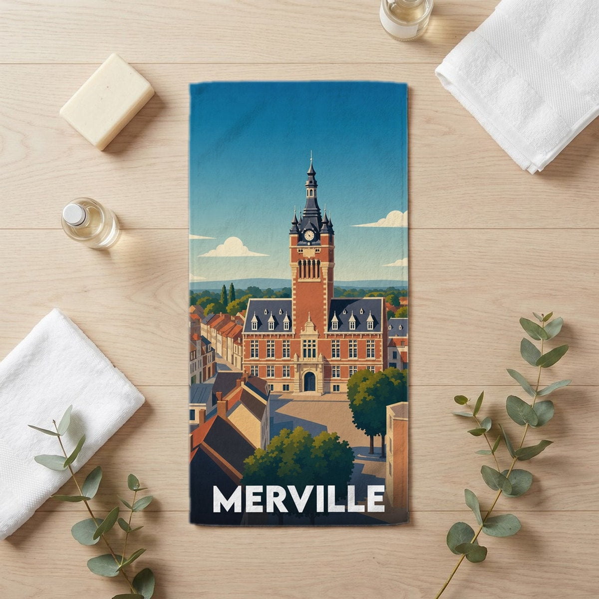 Serviette de bain 30 cm x 60 cm souvenir de Merville