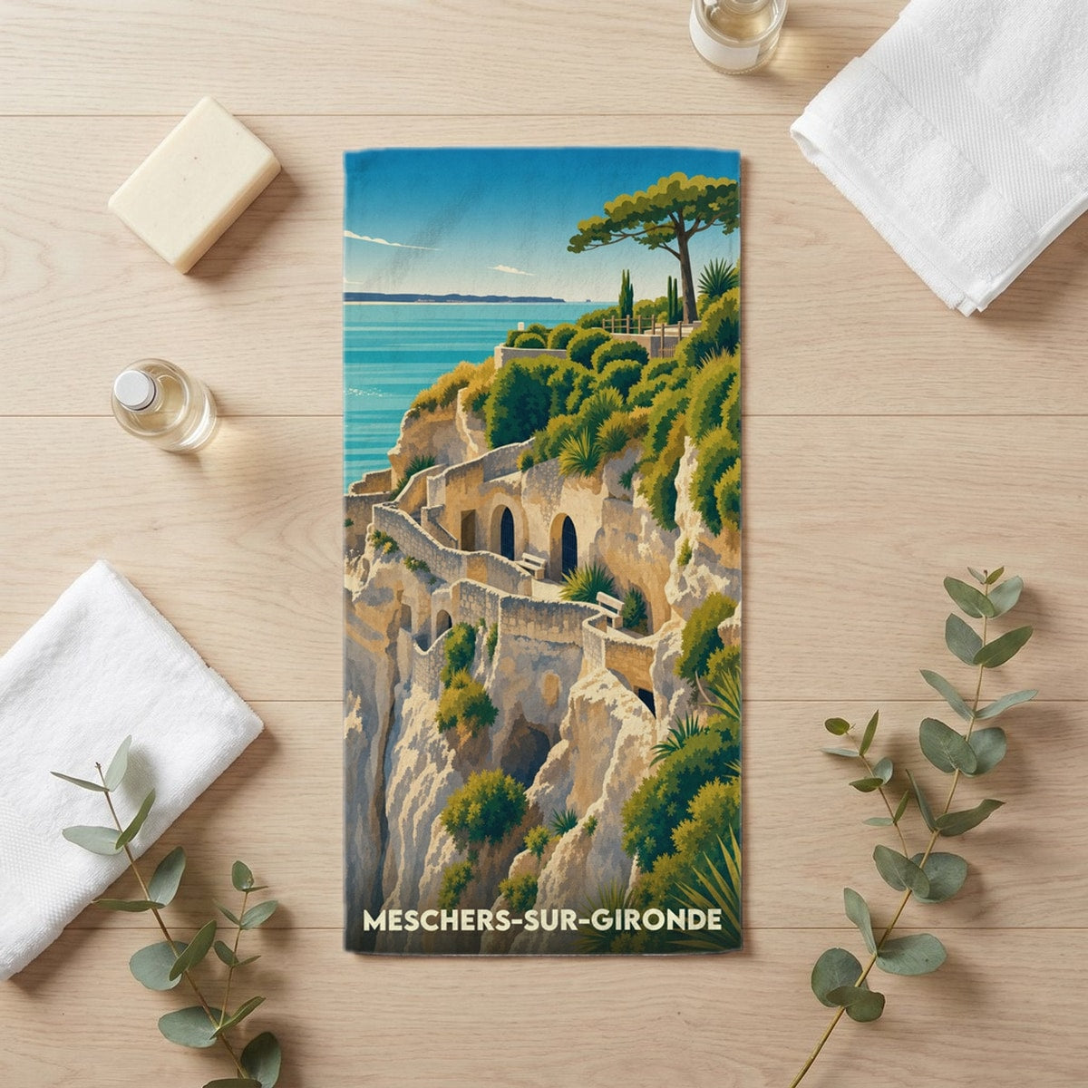 Serviette de bain 30 cm x 60 cm souvenir de Meschers-sur-Gironde
