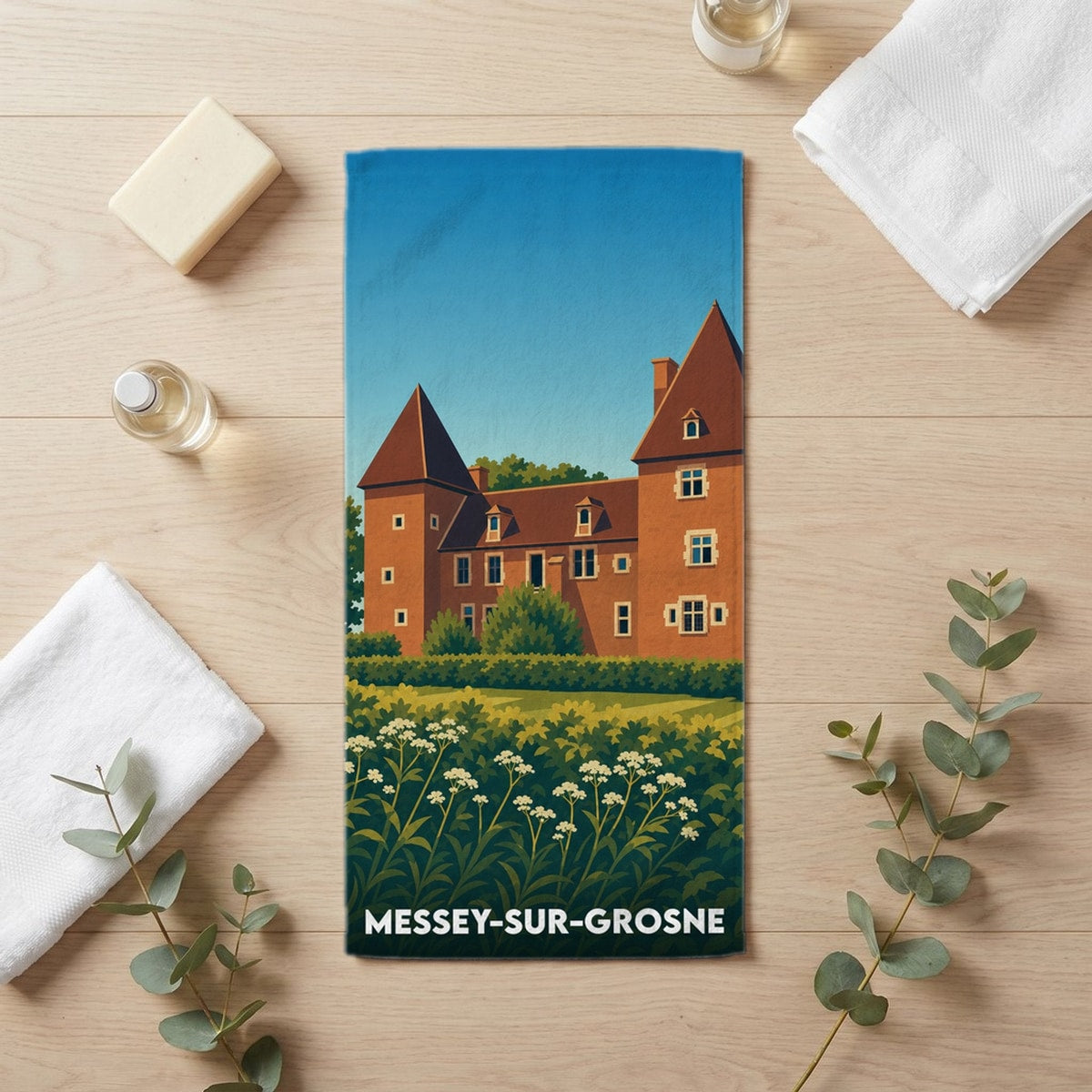 Serviette de bain 30 cm x 60 cm souvenir de Messey-sur-Grosne