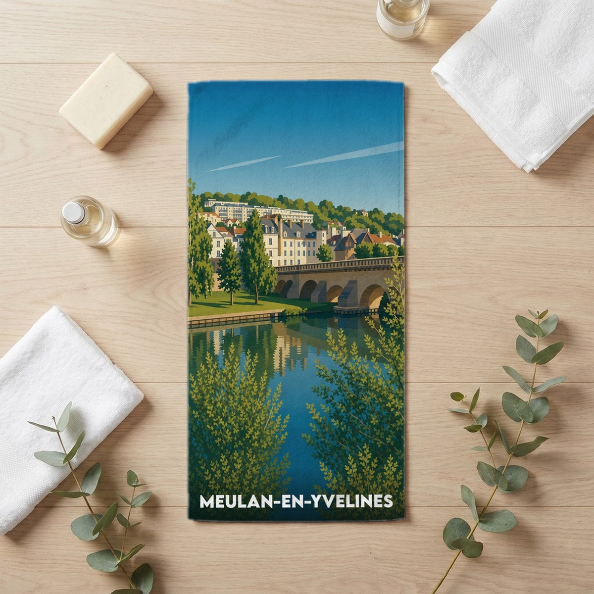Serviette de bain 30 cm x 60 cm souvenir de Meulan-en-Yvelines