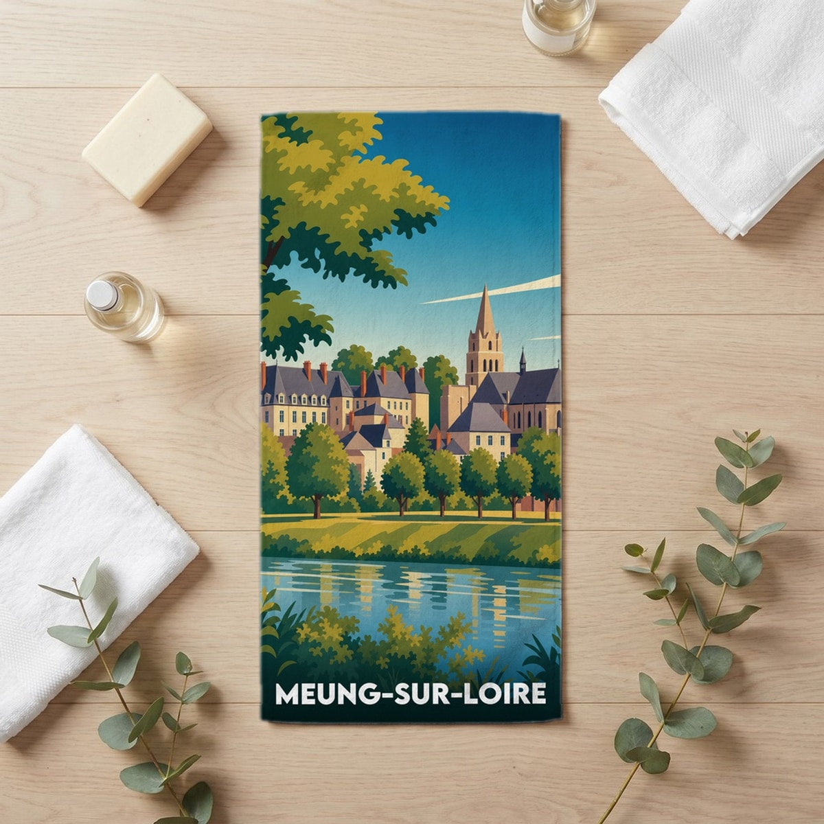 Serviette de bain 30 cm x 60 cm souvenir de Meung-sur-Loire