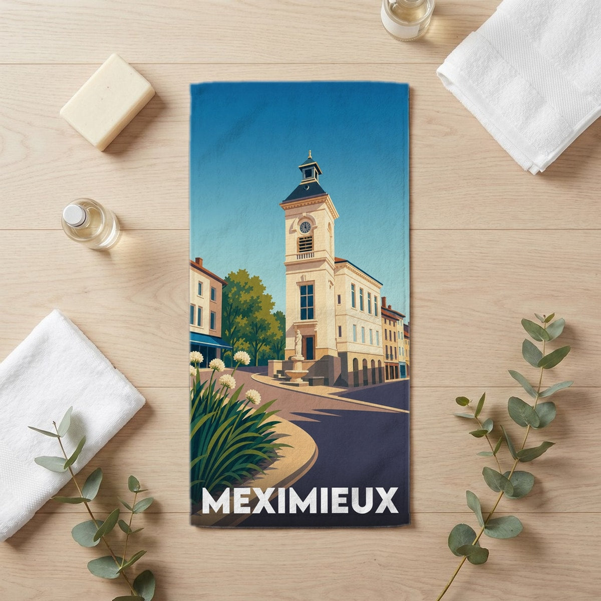 Serviette de bain 30 cm x 60 cm souvenir de Meximieux