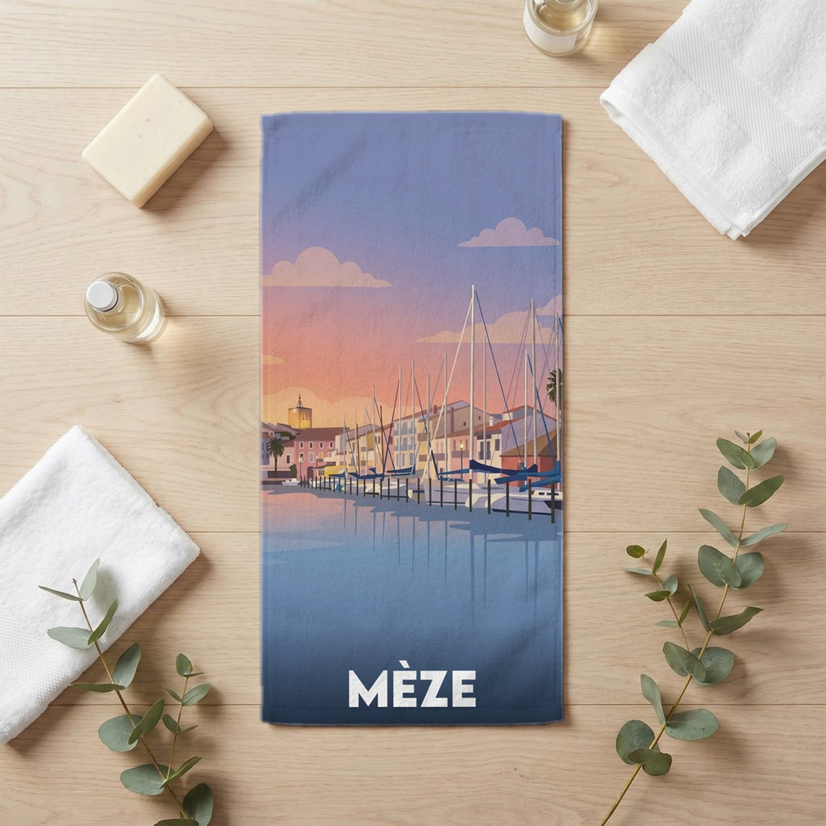 Serviette de bain 30 cm x 60 cm souvenir de Mèze