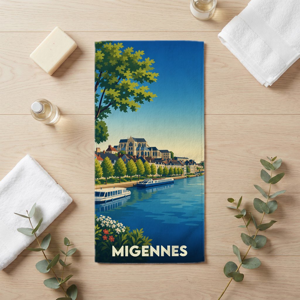 Serviette de bain 30 cm x 60 cm souvenir de Migennes