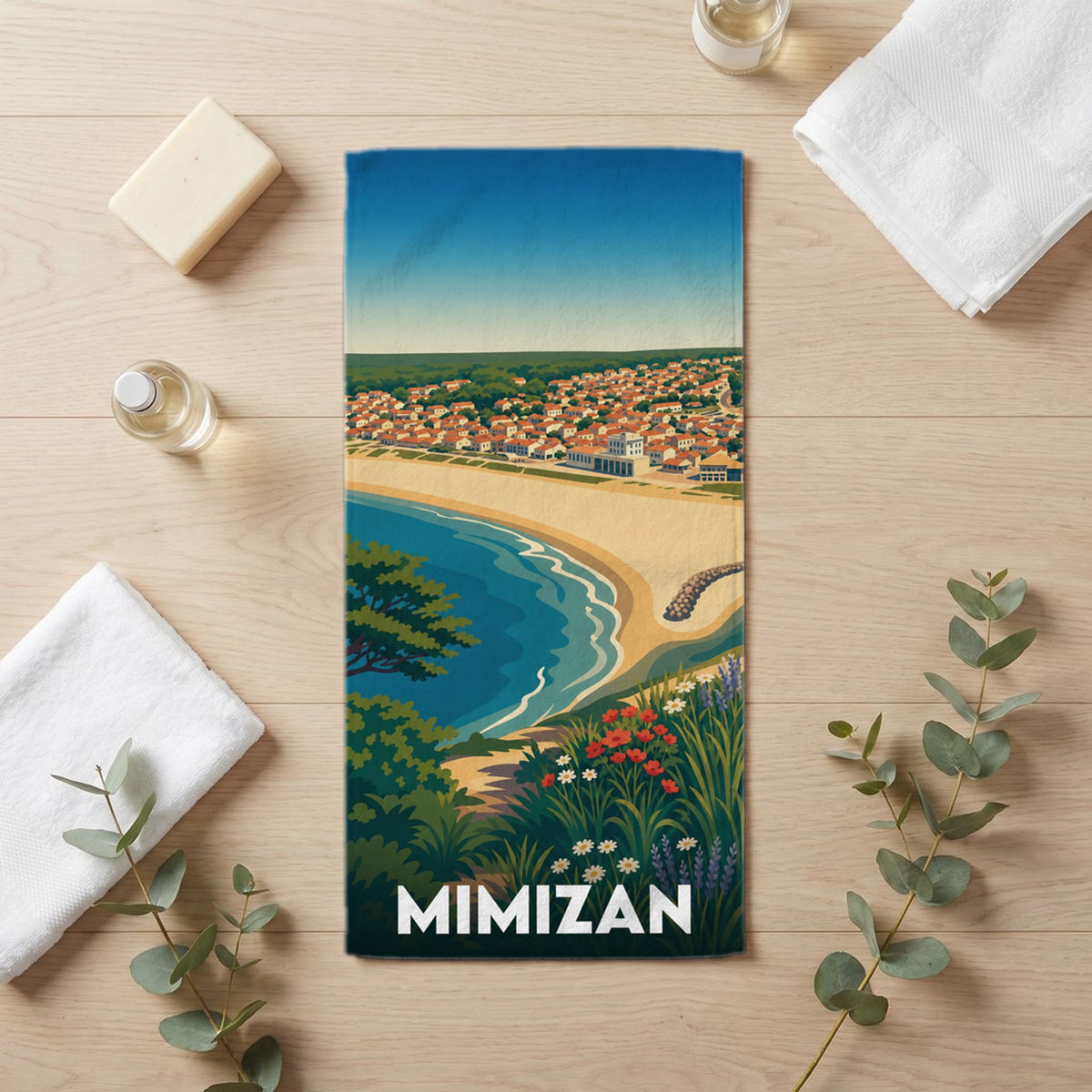 Serviette de bain 30 cm x 60 cm souvenir de Mimizan