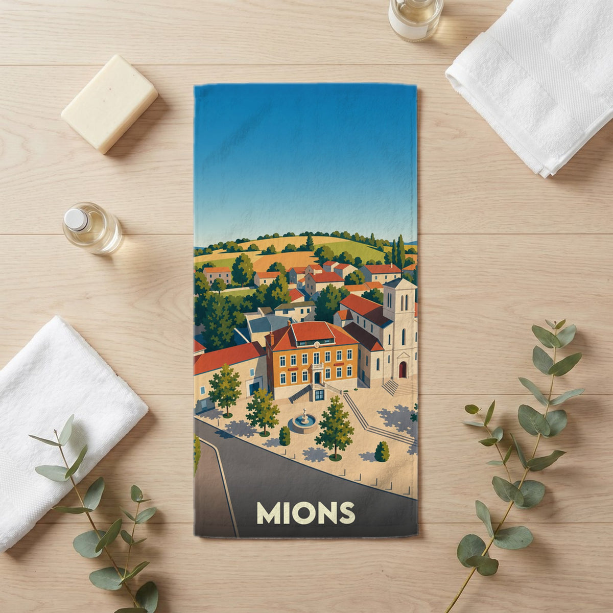 Serviette de bain 30 cm x 60 cm souvenir de Mions