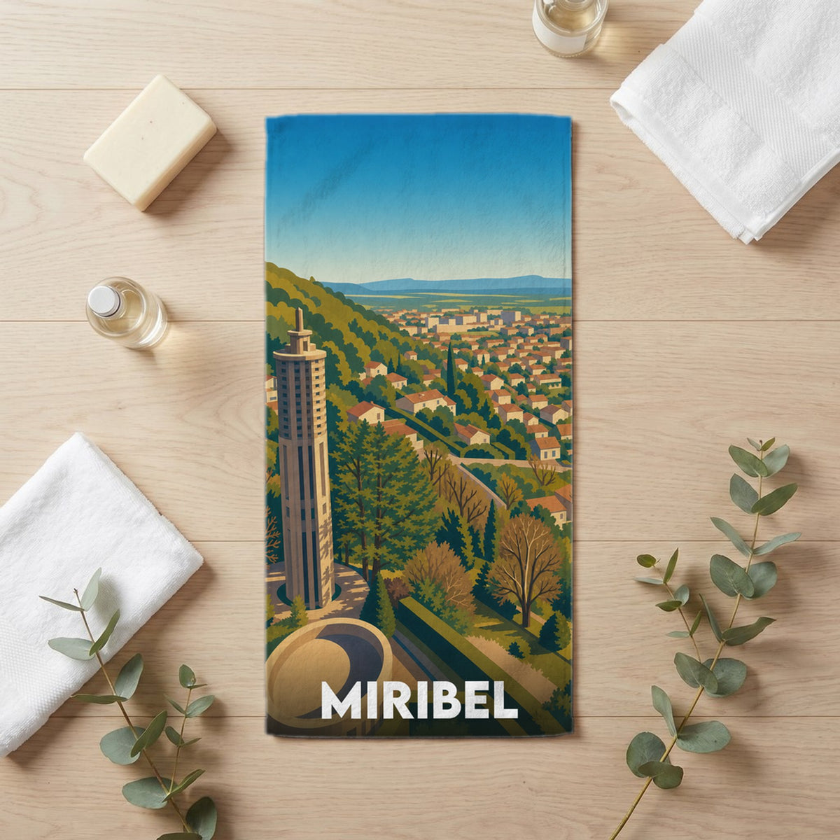 Serviette de bain 30 cm x 60 cm souvenir de Miribel