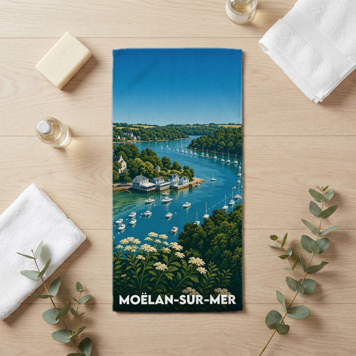 Serviette de bain 30 cm x 60 cm souvenir de Moëlan-sur-Mer