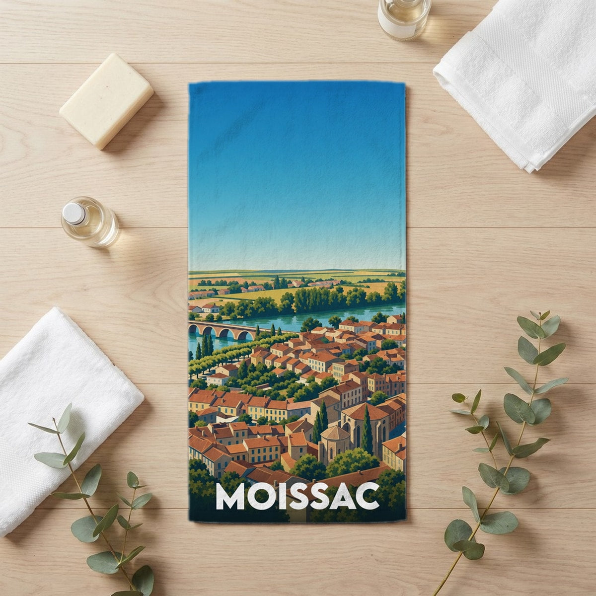 Serviette de bain 30 cm x 60 cm souvenir de Moissac