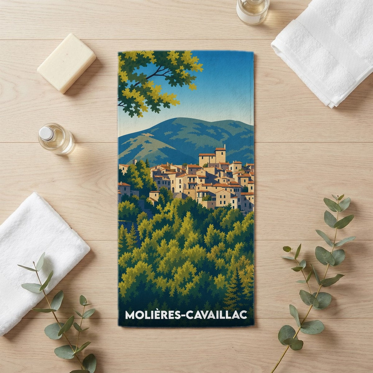 Serviette de bain 30 cm x 60 cm souvenir de Molières-Cavaillac