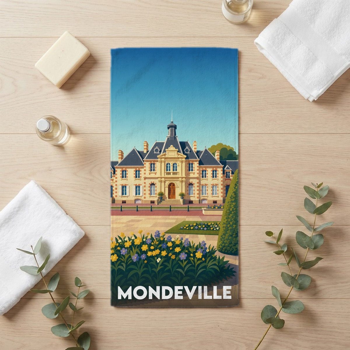 Serviette de bain 30 cm x 60 cm souvenir de Mondeville