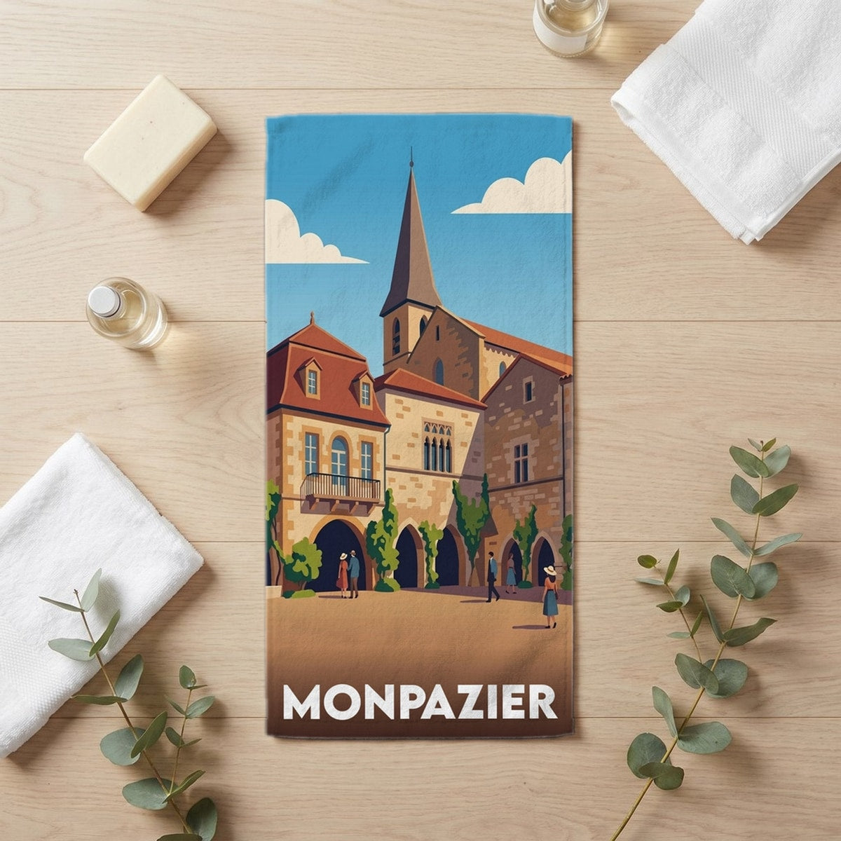 Serviette de bain 30 cm x 60 cm souvenir de Monpazier