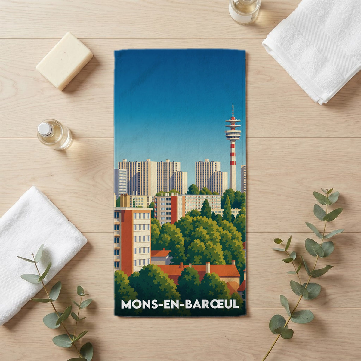 Serviette de bain 30 cm x 60 cm souvenir de Mons-en-Barœul