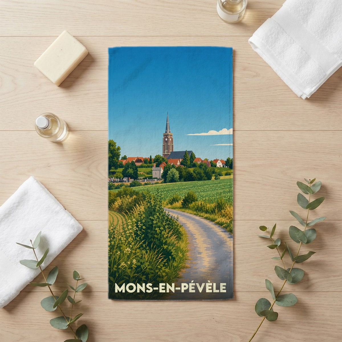 Serviette de bain 30 cm x 60 cm souvenir de Mons-en-Pévèle