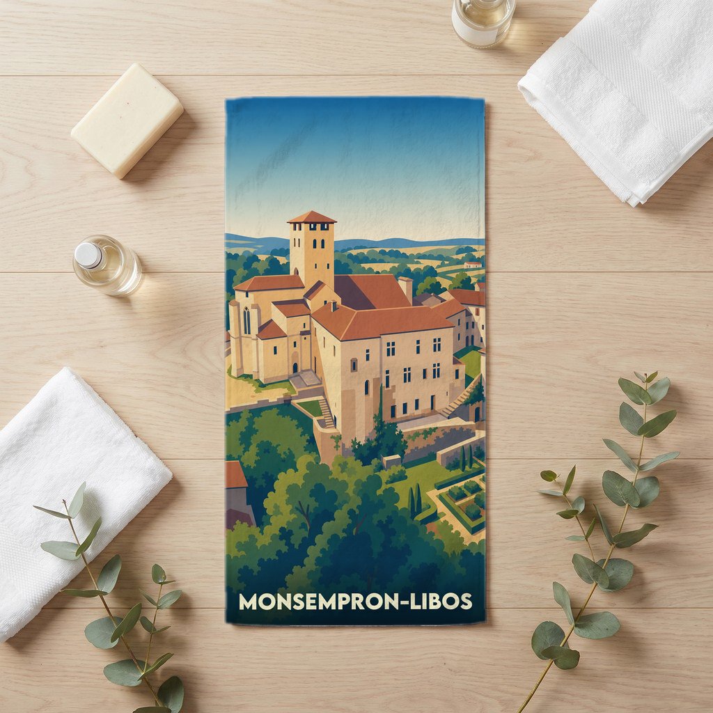 Serviette de bain 30 cm x 60 cm souvenir de Monsempron-Libos