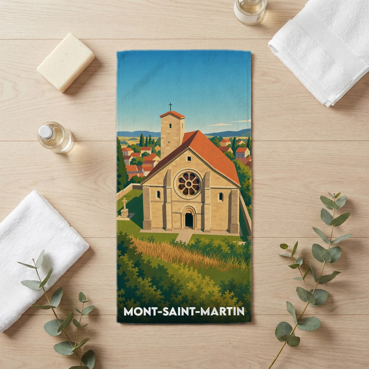 Serviette de bain 30 cm x 60 cm souvenir de Mont-Saint-Martin