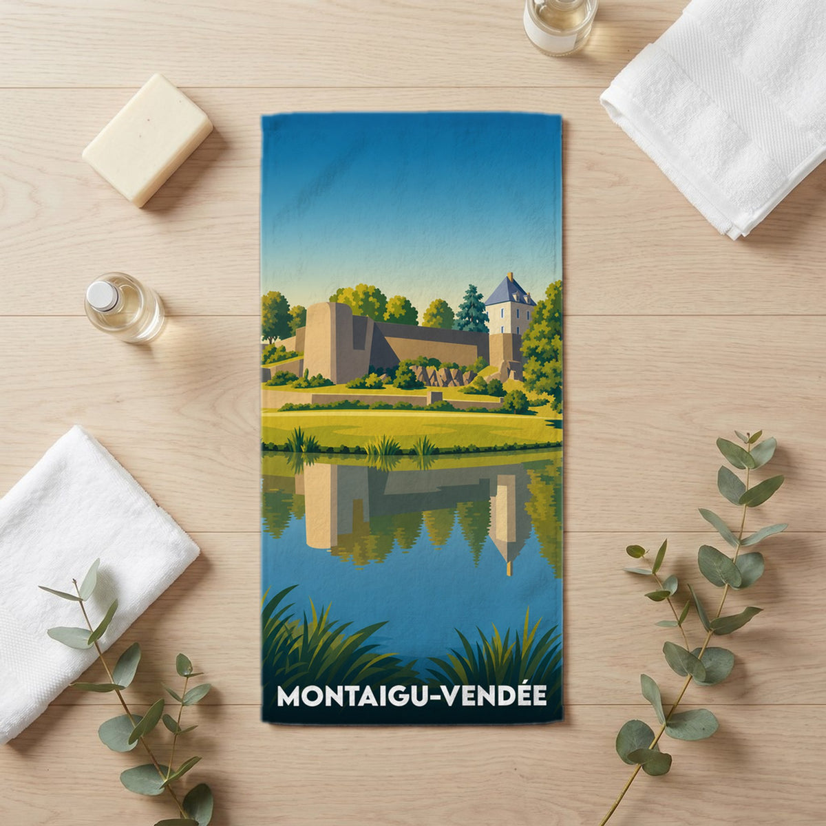 Serviette de bain 30 cm x 60 cm souvenir de Montaigu-Vendée