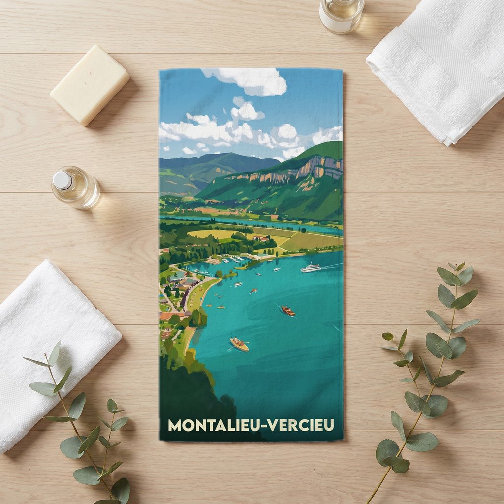 Serviette de bain 30 cm x 60 cm souvenir de Montalieu-Vercieu