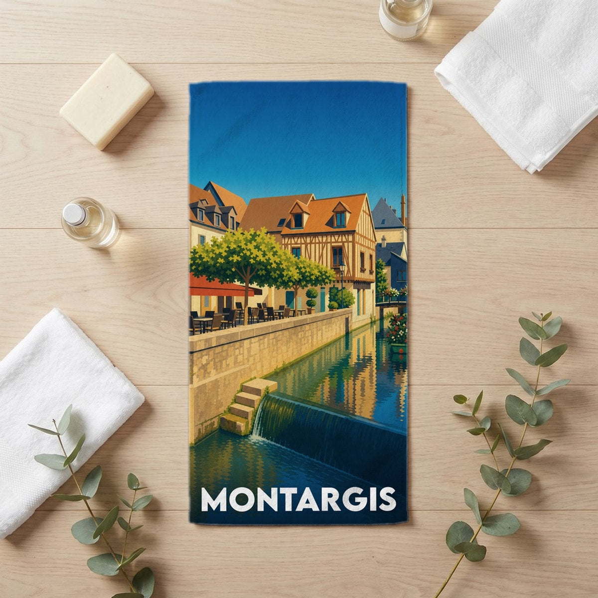 Serviette de bain 30 cm x 60 cm souvenir de Montargis