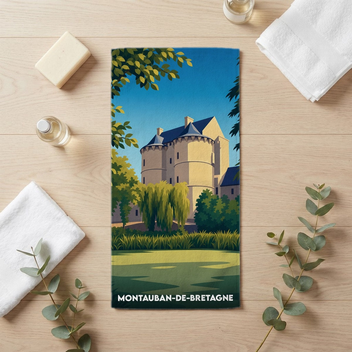 Serviette de bain 30 cm x 60 cm souvenir de Montauban-de-Bretagne