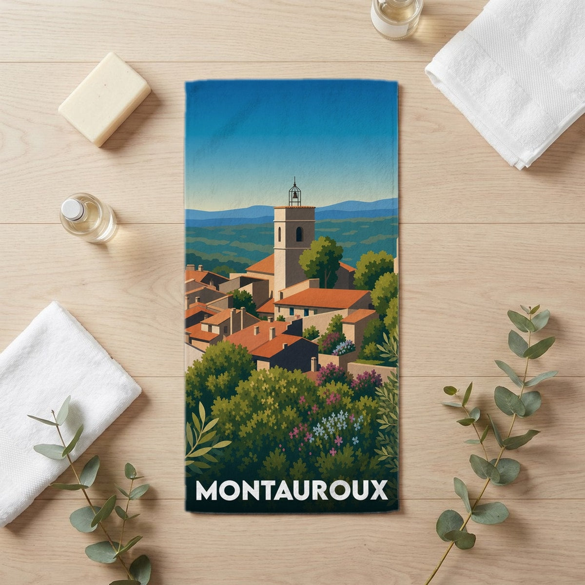 Serviette de bain 30 cm x 60 cm souvenir de Montauroux