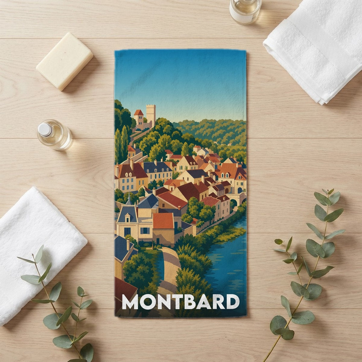 Serviette de bain 30 cm x 60 cm souvenir de Montbard