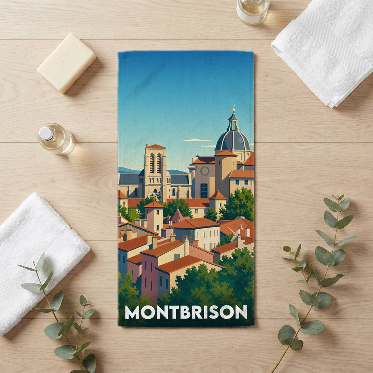 Serviette de bain 30 cm x 60 cm souvenir de Montbrison