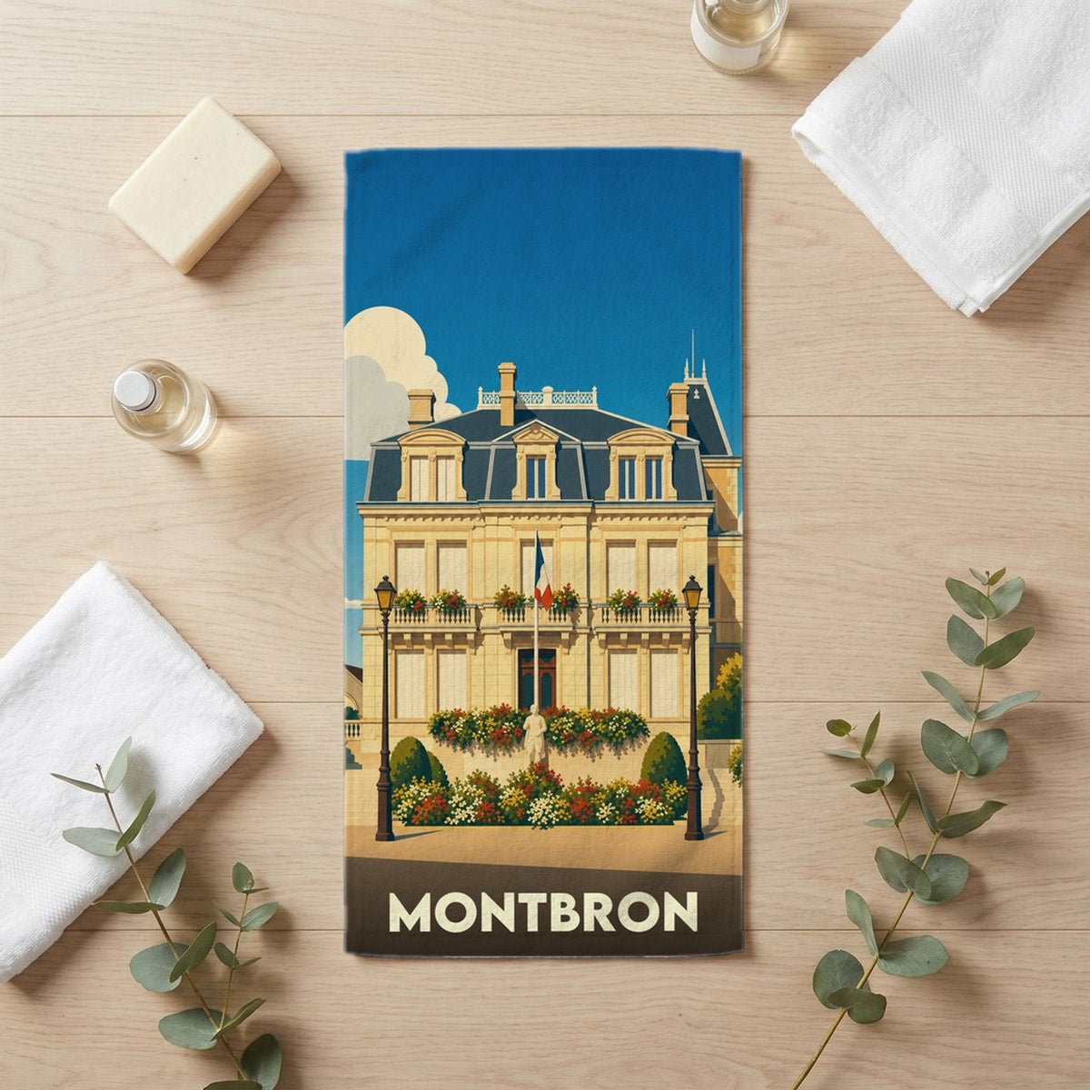 Serviette de bain 30 cm x 60 cm souvenir de Montbron