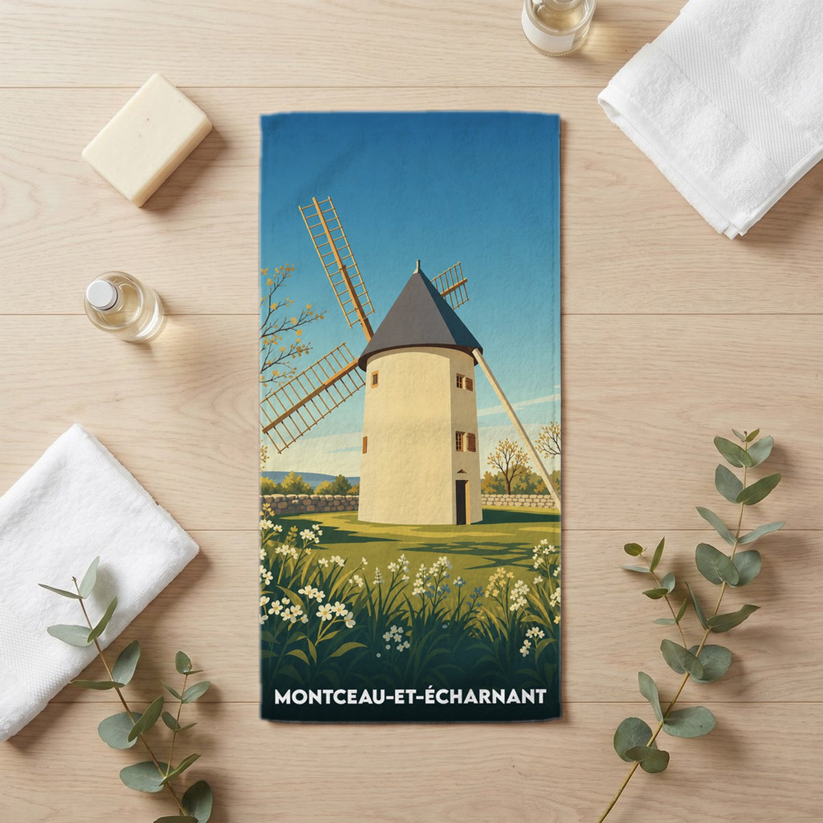 Serviette de bain 30 cm x 60 cm souvenir de Montceau-et-Écharnant