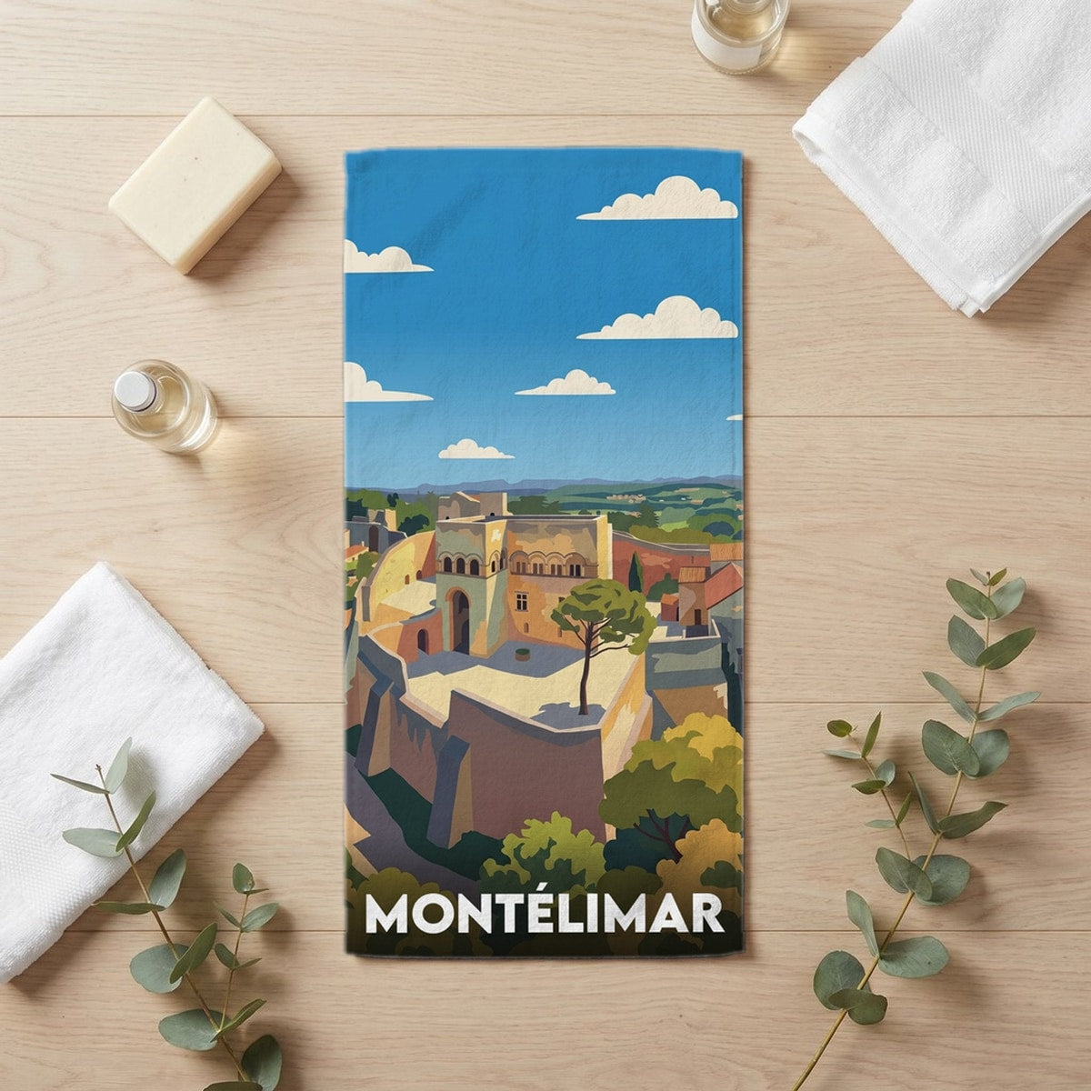 Serviette de bain 30 cm x 60 cm souvenir de Montélimar