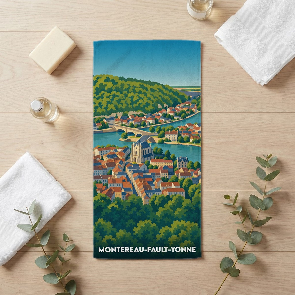 Serviette de bain 30 cm x 60 cm souvenir de Montereau-Fault-Yonne