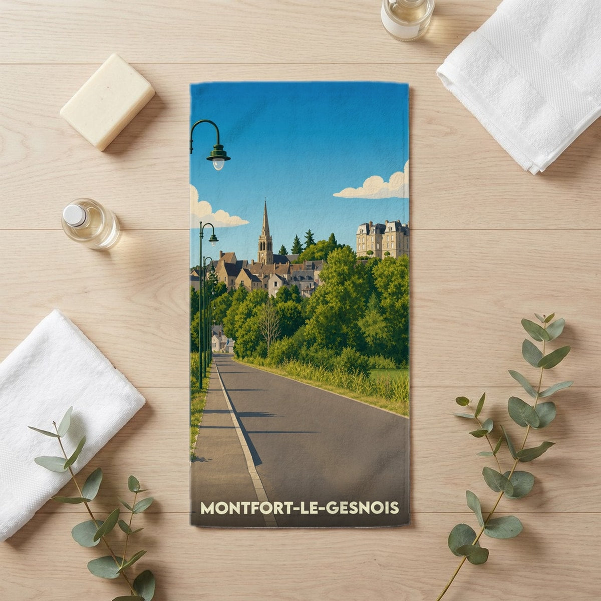 Serviette de bain 30 cm x 60 cm souvenir de Montfort-le-Gesnois