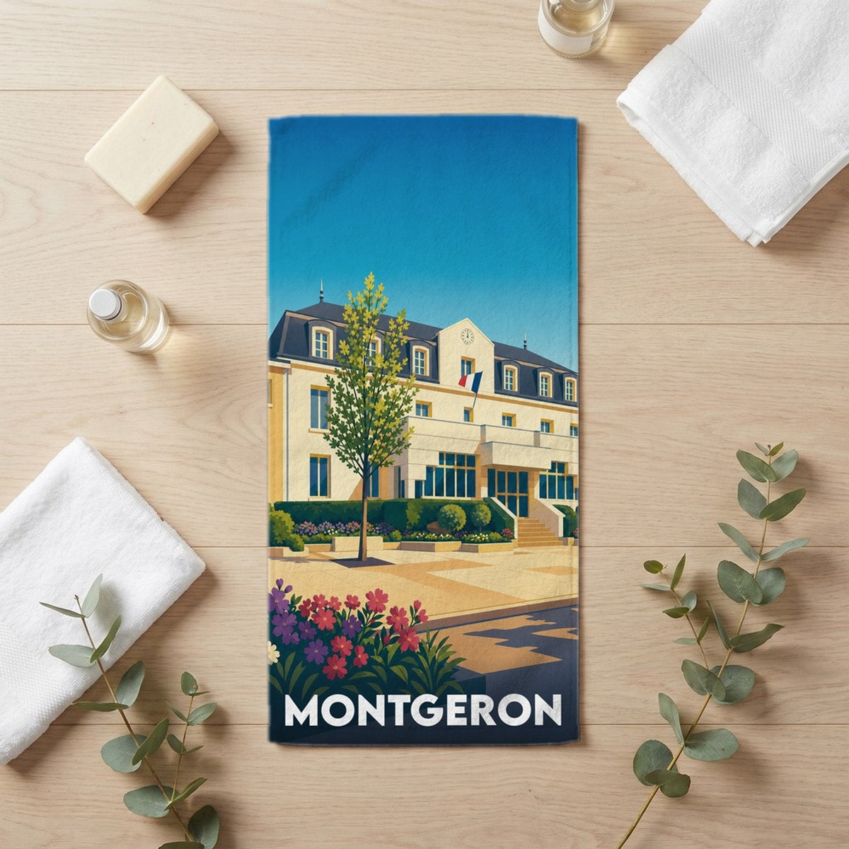 Serviette de bain 30 cm x 60 cm souvenir de Montgeron