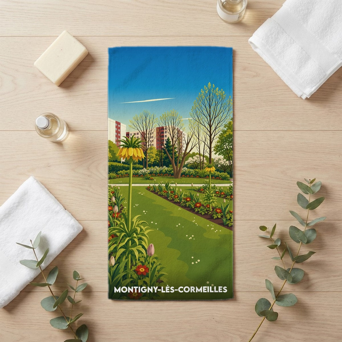 Serviette de bain 30 cm x 60 cm souvenir de Montigny-lès-Cormeilles
