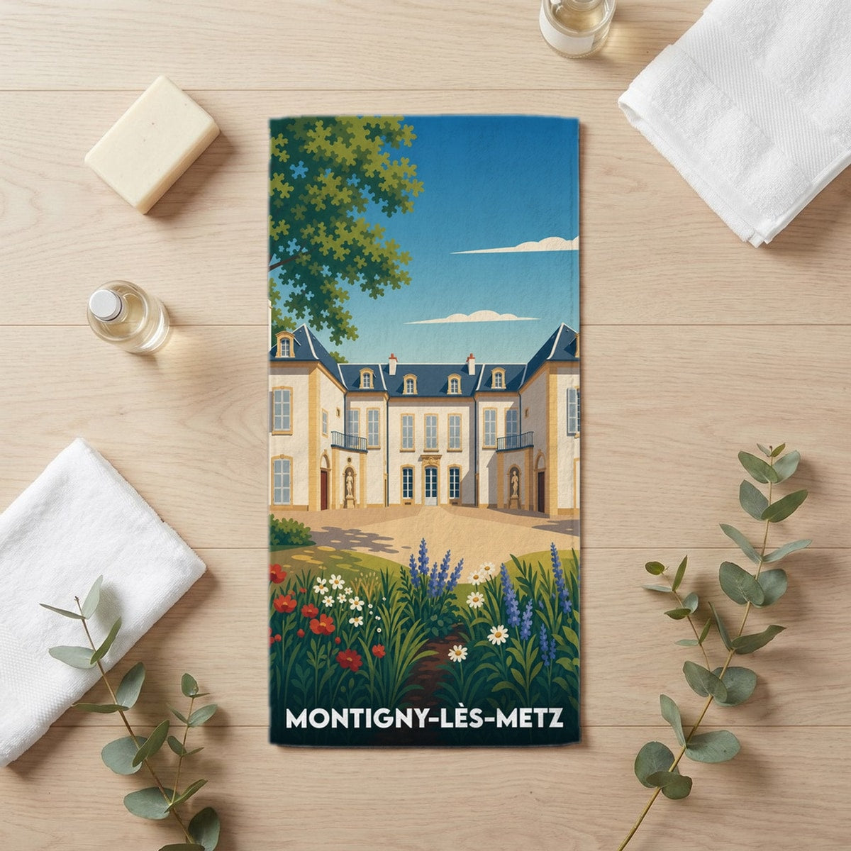 Serviette de bain 30 cm x 60 cm souvenir de Montigny-lès-Metz